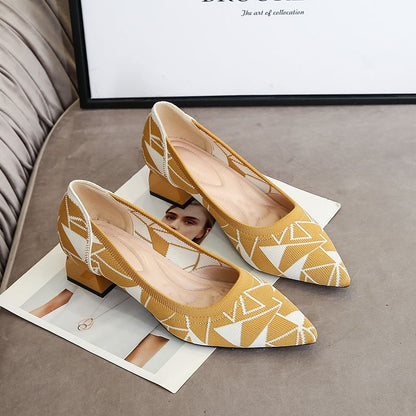 Pointed Pumps Heel Chunky Striped