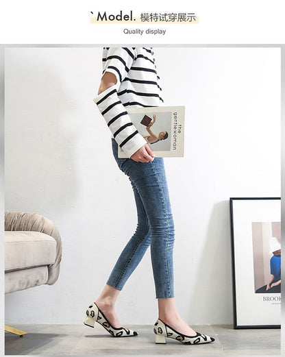 Pointed Pumps Heel Chunky Striped