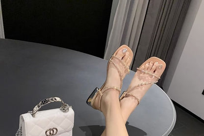 Sandals Strappy Heel Chunky Rhinestone