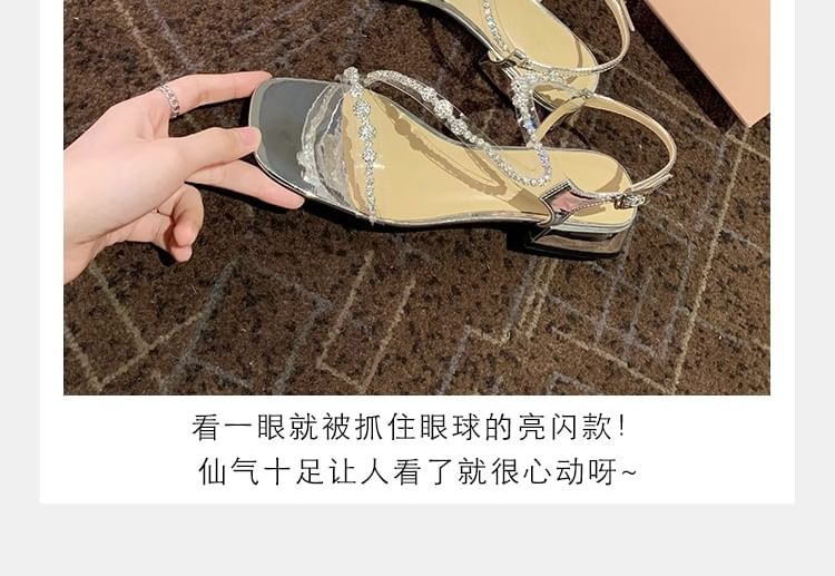 Sandals Strappy Heel Chunky Rhinestone