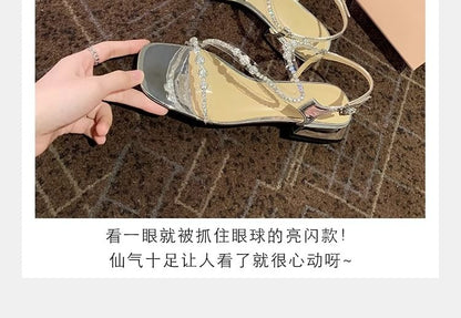 Sandals Strappy Heel Chunky Rhinestone