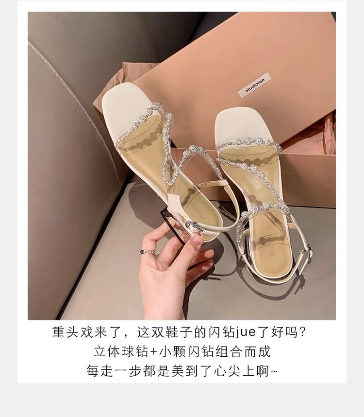 Sandals Strappy Heel Chunky Rhinestone