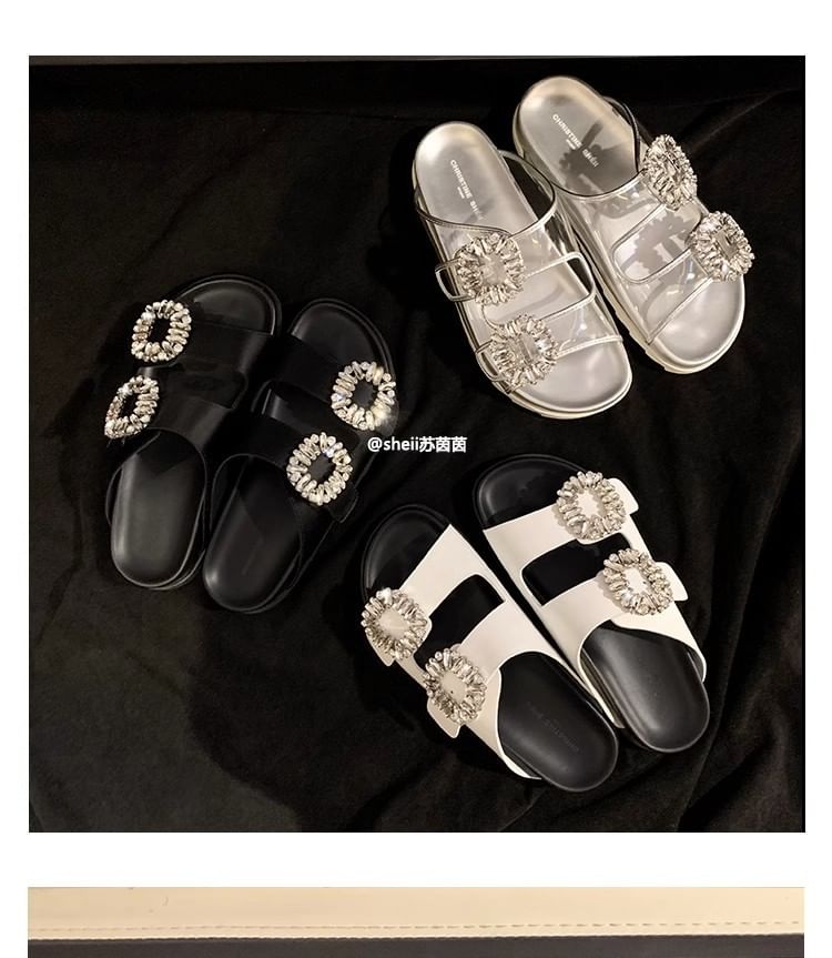 Buckled Sandals Rhinestone Slide