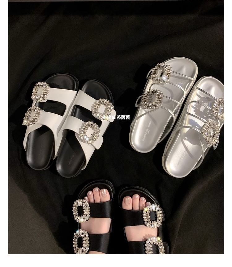Buckled Sandals Rhinestone Slide