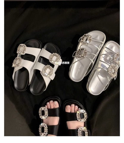 Buckled Sandals Rhinestone Slide