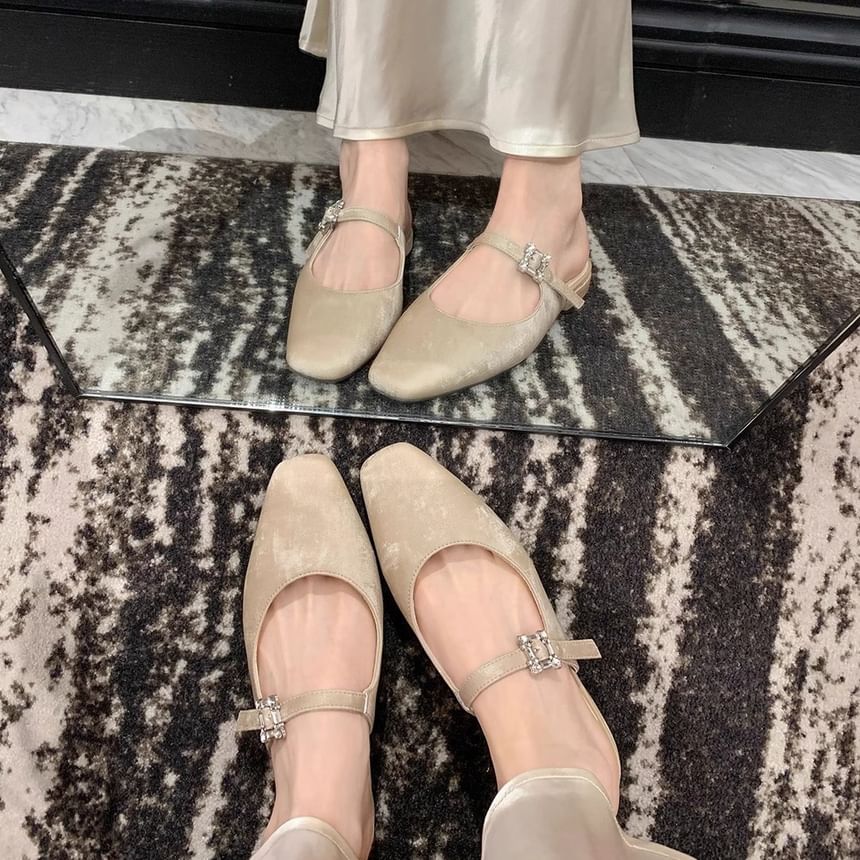 Chunky Mules Heel Toe Square Rhinestone