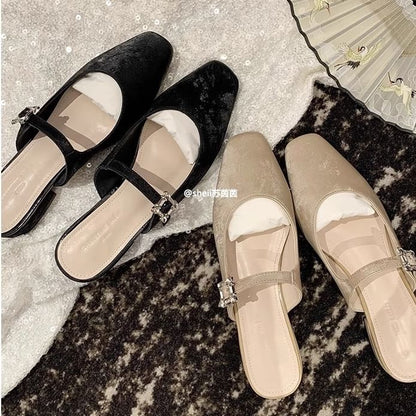 Chunky Mules Heel Toe Square Rhinestone