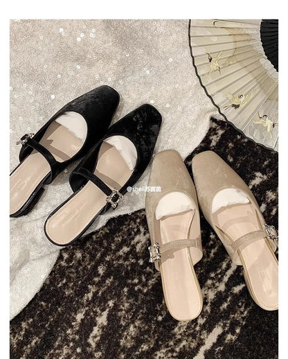 Chunky Mules Heel Toe Square Rhinestone