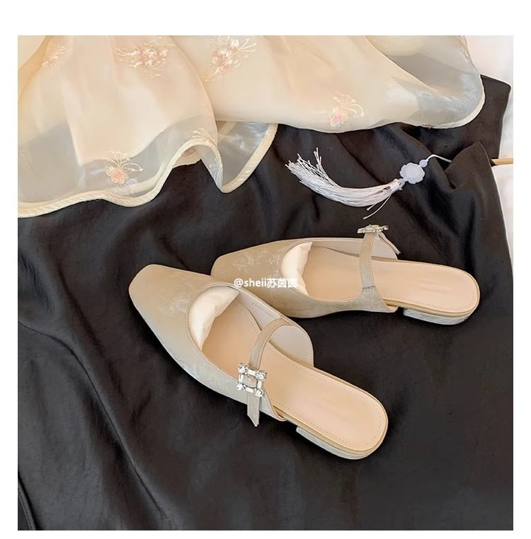 Chunky Mules Heel Toe Square Rhinestone