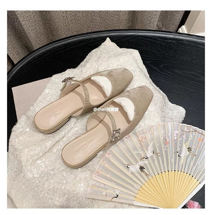 Chunky Mules Heel Toe Square Rhinestone