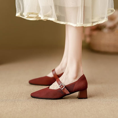 Heel Pumps Mary Toe Chunky Square Jane