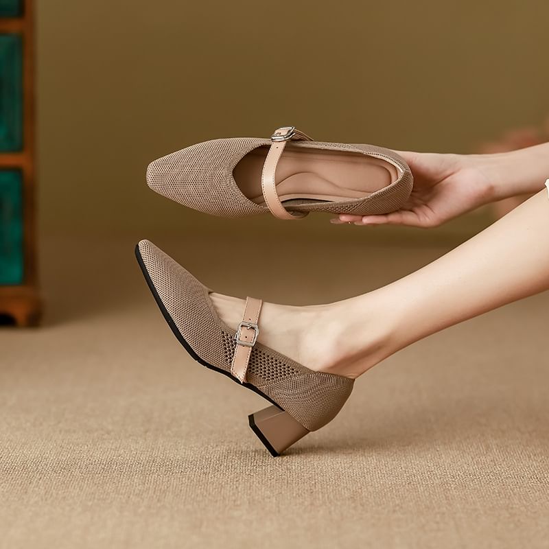 Heel Pumps Mary Toe Chunky Square Jane