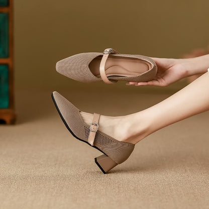 Heel Pumps Mary Toe Chunky Square Jane