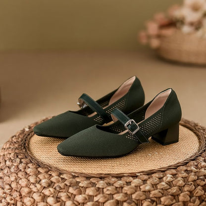 Heel Pumps Mary Toe Chunky Square Jane