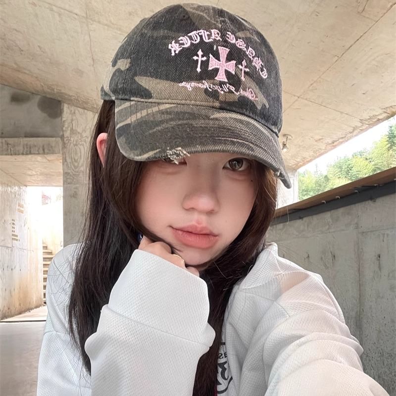 Baseball Embroidered Camouflage Cross Cap
