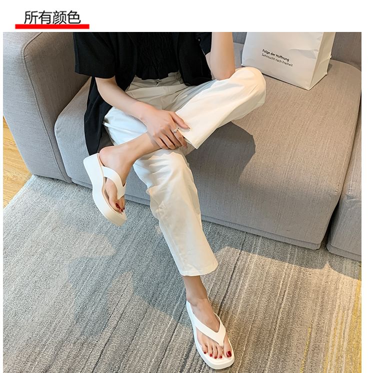 Leather Flip-Flops Faux Platform