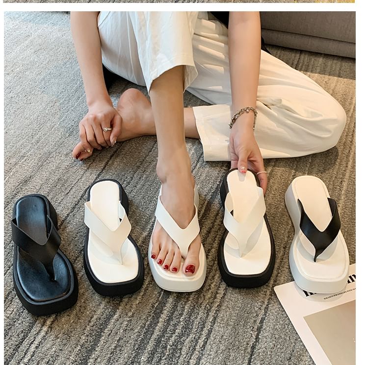 Leather Flip-Flops Faux Platform