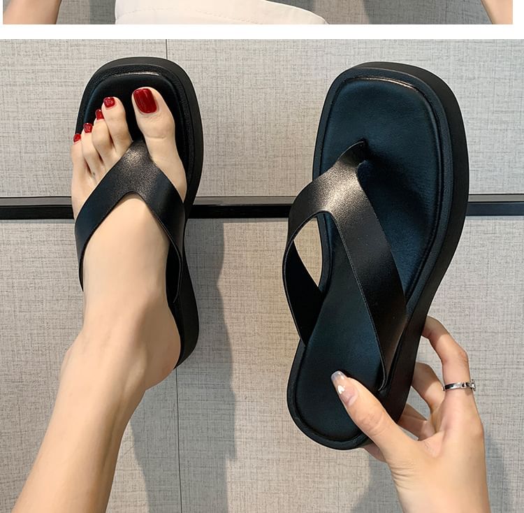 Leather Flip-Flops Faux Platform
