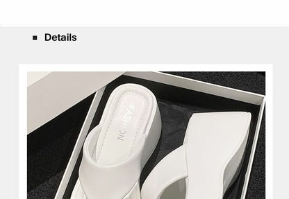 Platform Flip-Flops Wedge Plain Leather Faux