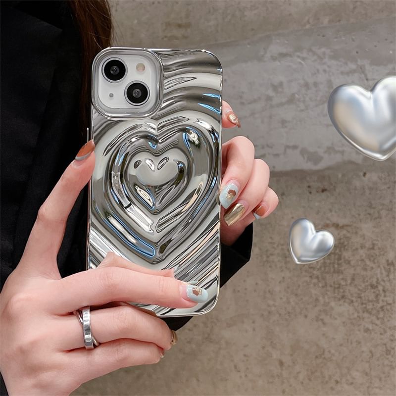 Metallic Heart Textured Phone Case