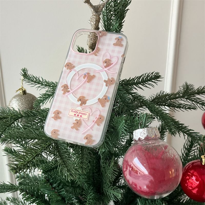 Heart Bear Plaid Magnetic (Compatible with MagSafe) Phone Case