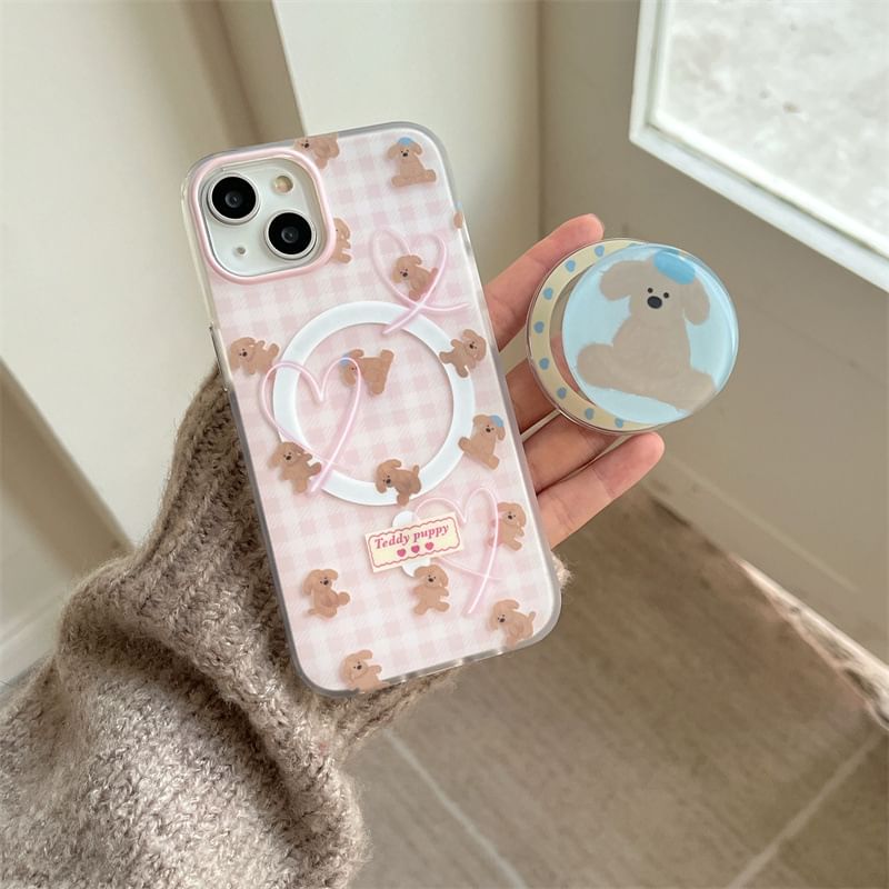 Heart Bear Plaid Magnetic (Compatible with MagSafe) Phone Case