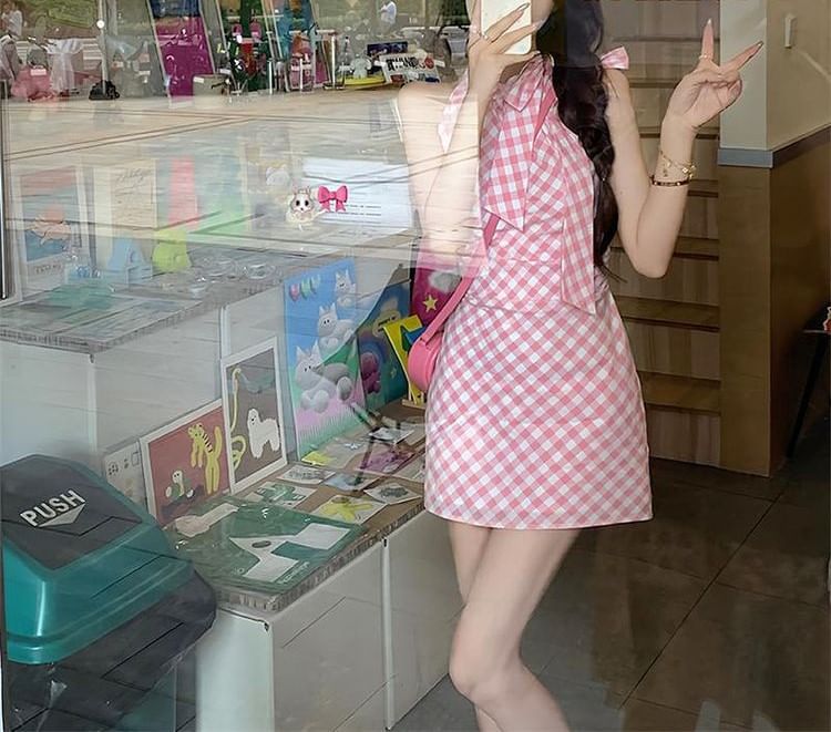 Sleeveless Dress Plaid Mini A-Line