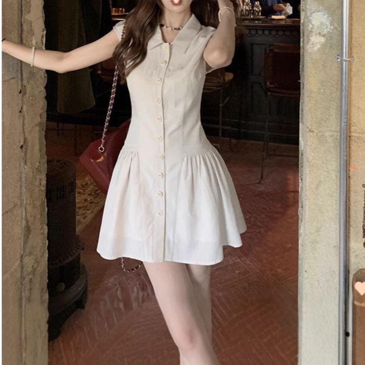 Dress Mini Short-Sleeve Plain Shirt A-Line