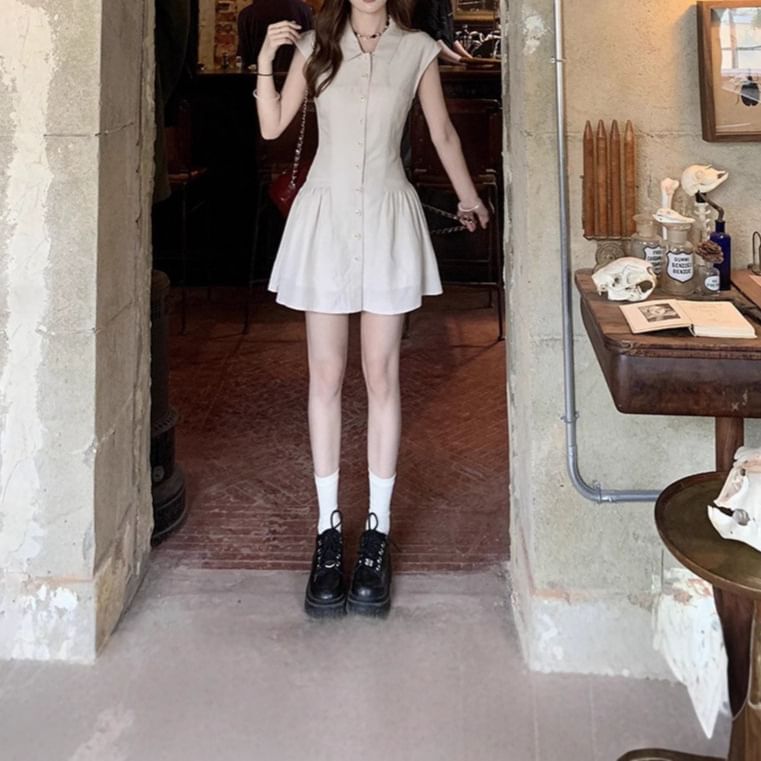 Dress Mini Short-Sleeve Plain Shirt A-Line