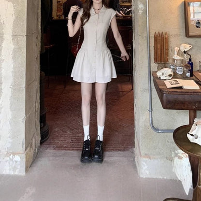 Dress Mini Short-Sleeve Plain Shirt A-Line
