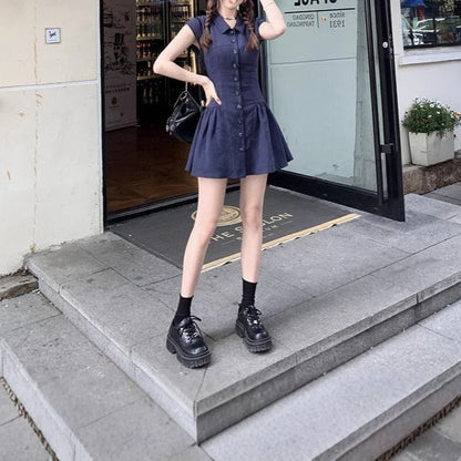Dress Mini Short-Sleeve Plain Shirt A-Line