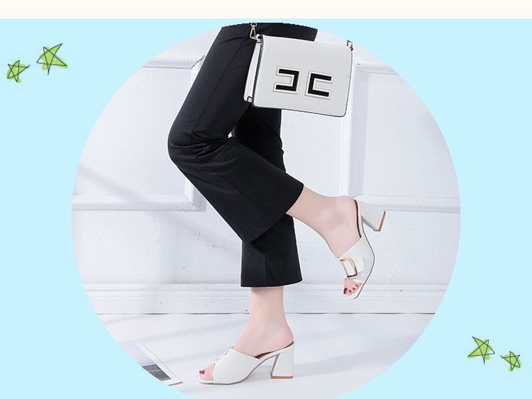 Chunky Slide Buckled Heel Sandals