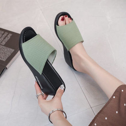 Knit Heel Wedge Sandals Slide Panel