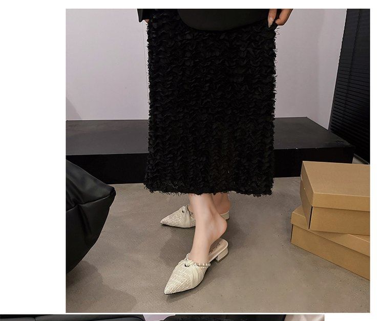 Heel Faux Pearl Chunky Knot Pointed Mules Toe