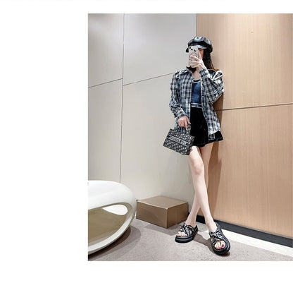 Platform Slide Knot Print Cross Sandals Criss