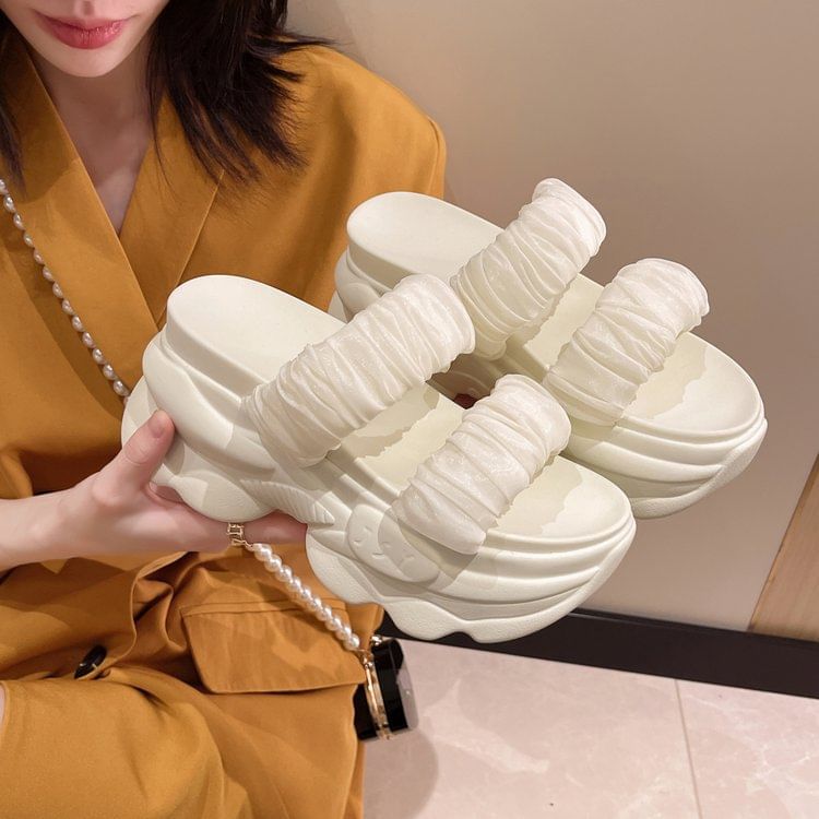 Sandals Plain Slide Ruched Platform Strap