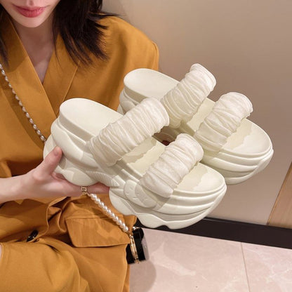 Sandals Plain Slide Ruched Platform Strap