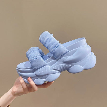 Sandals Plain Slide Ruched Platform Strap