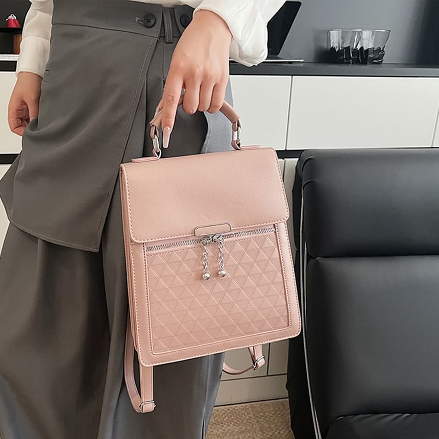 Backpack Plain Faux Flap Leather