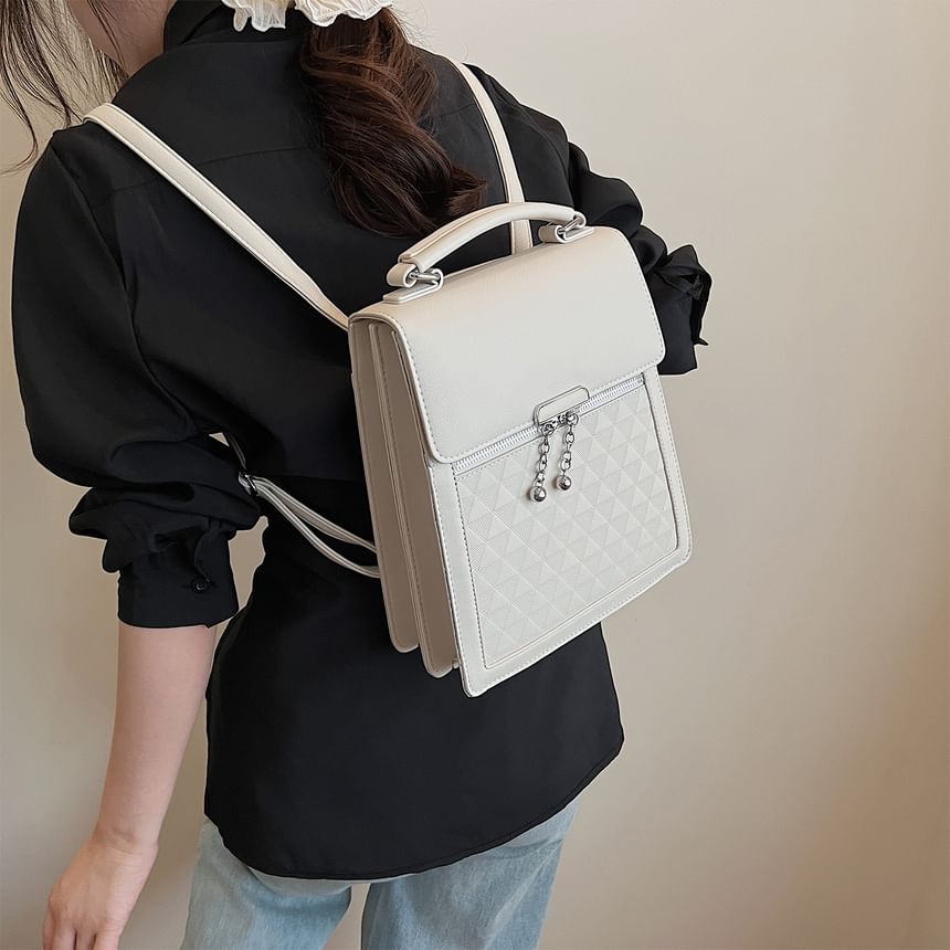 Backpack Plain Faux Flap Leather