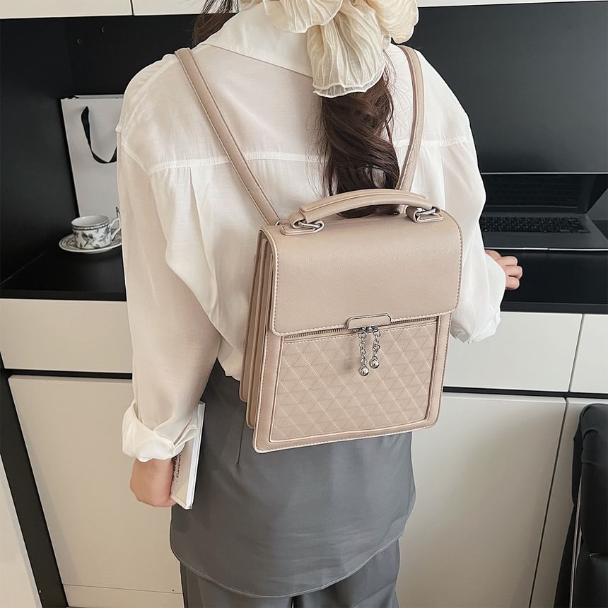 Backpack Plain Faux Flap Leather