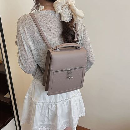 Backpack Plain Faux Flap Leather