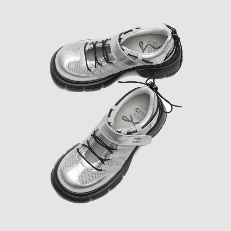 Heel Shoes Platform Lace-Up Chunky