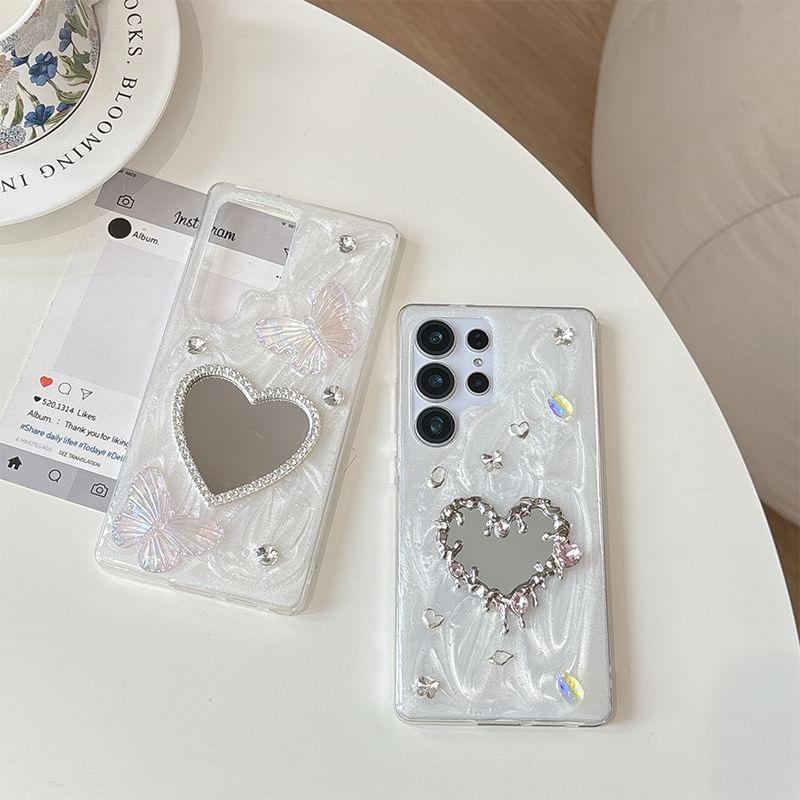 Heart Rhinestone Mirrored Samsung Phone Case