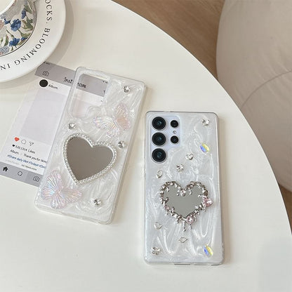Heart Rhinestone Mirrored Samsung Phone Case