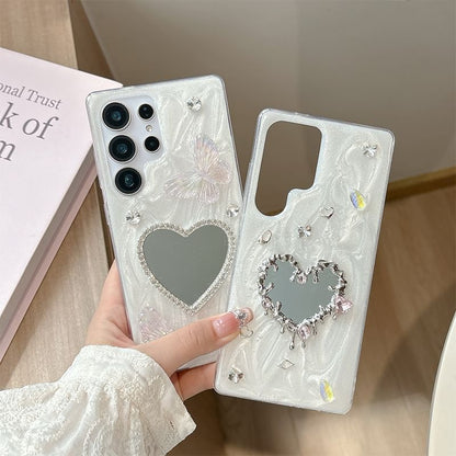 Heart Rhinestone Mirrored Samsung Phone Case