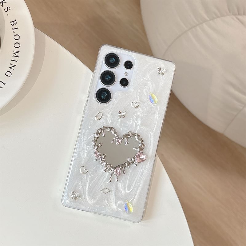 Heart Rhinestone Mirrored Samsung Phone Case