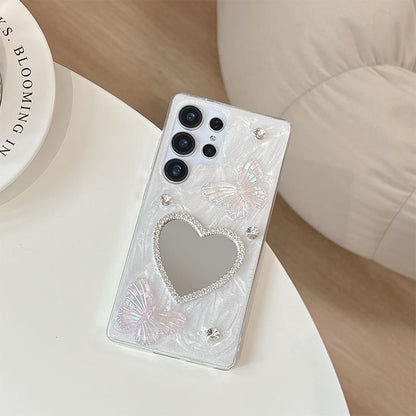 Heart Rhinestone Mirrored Samsung Phone Case