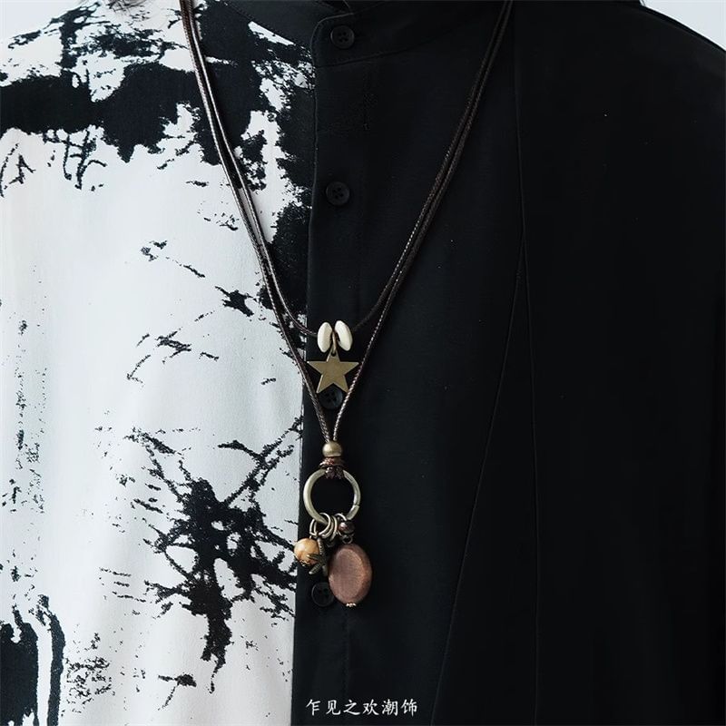 Layered Necklace Star Cord Bead Pendant