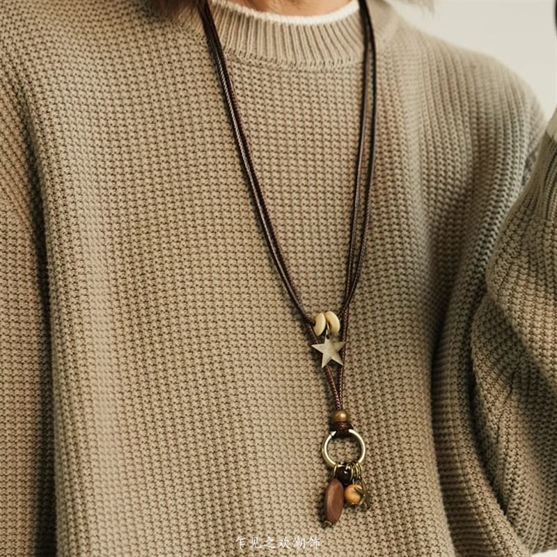 Layered Necklace Star Cord Bead Pendant